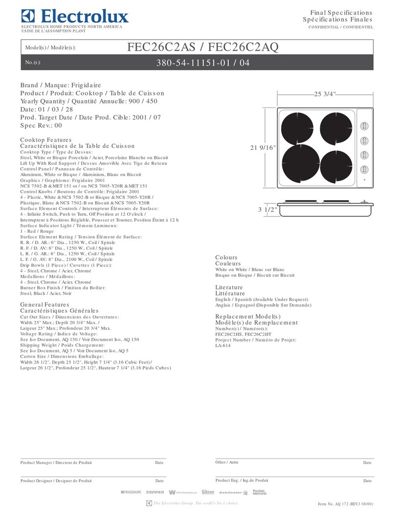 Frigidaire FEC26C2AS - 26" - Coil Electric Cooktop Specifications