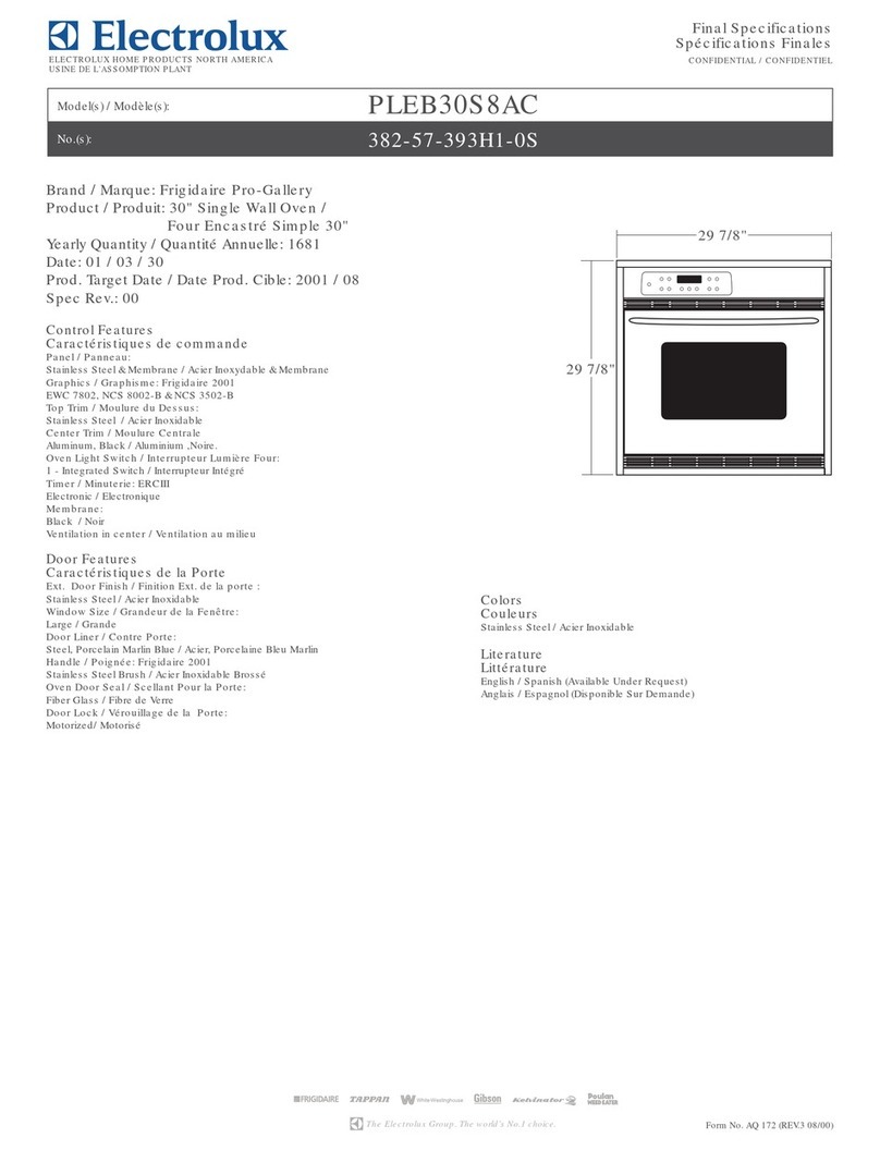 Frigidaire PLEB30S8A Specifications