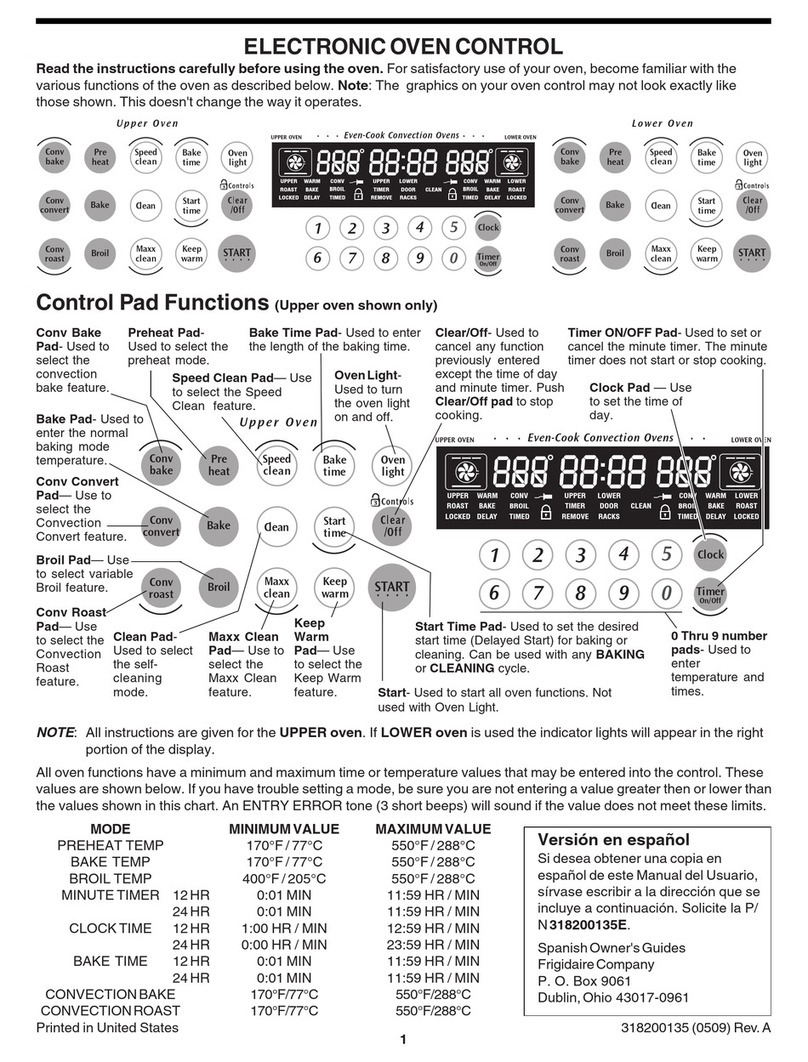 Frigidaire GLEB30T9FSA Control guide