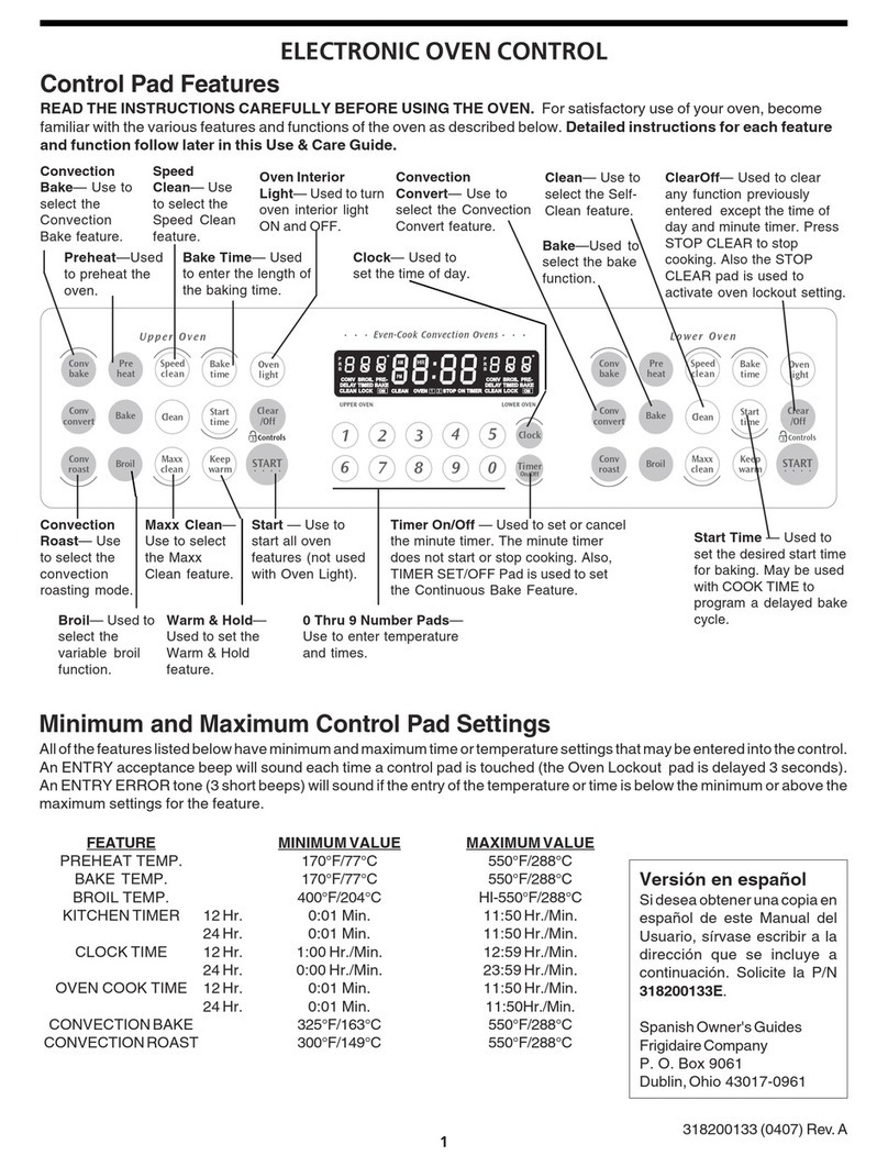 Frigidaire GLEB30T9DS Control guide