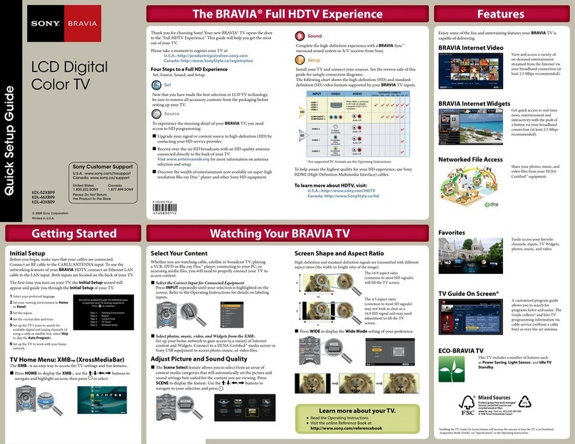 Sony BRAVIA KDL-40XBR9 Quick setup guide