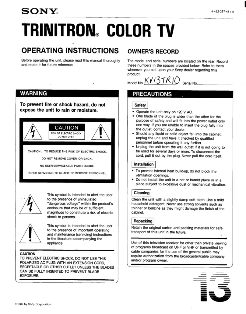 Sony Trinitron KV-13TR10 operating instructions