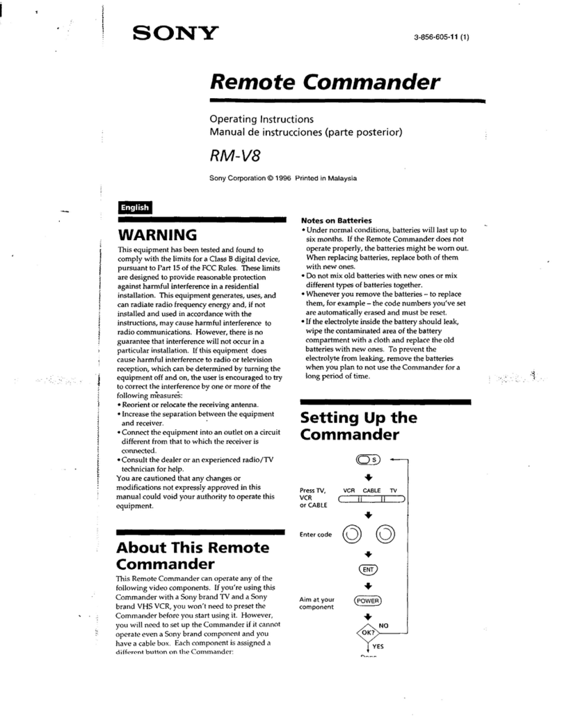 Sony Remote Commander RM-V8 User manual