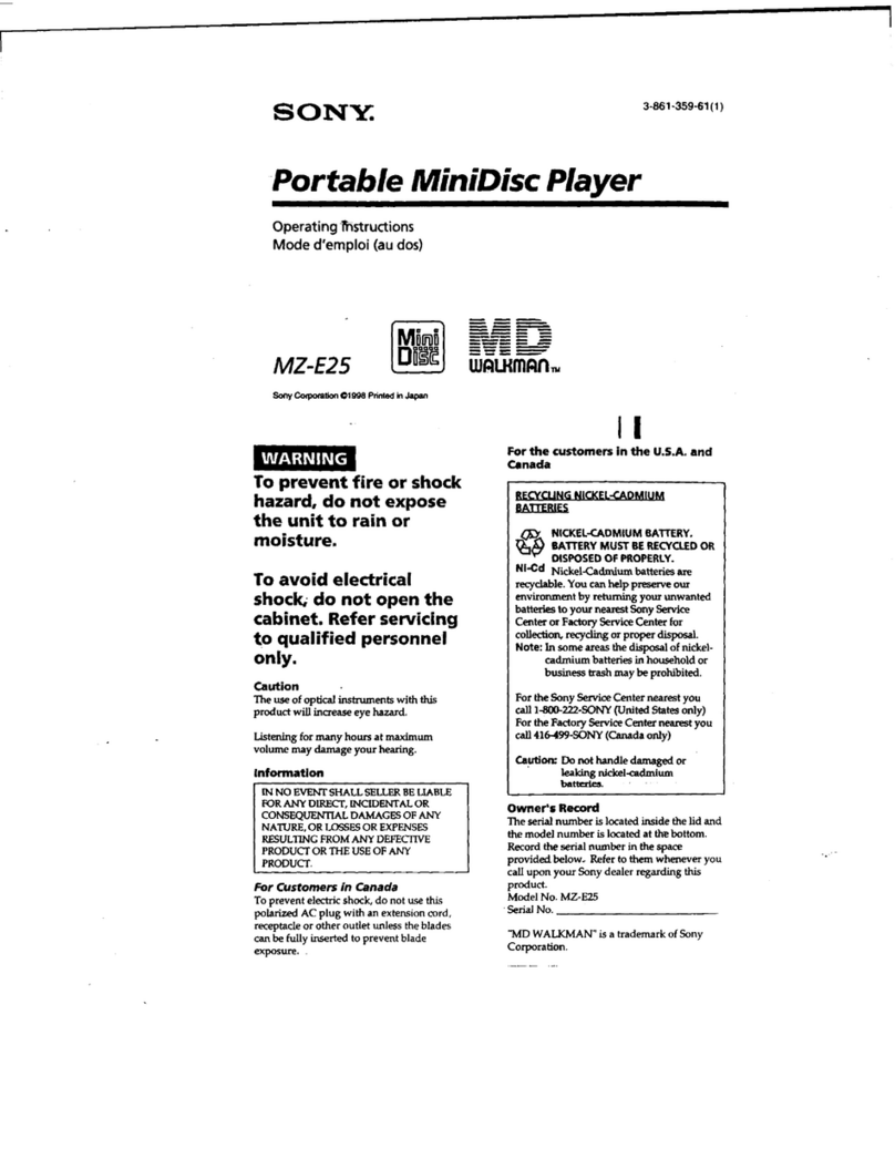 Sony MD Walkman MZ-E25 User manual