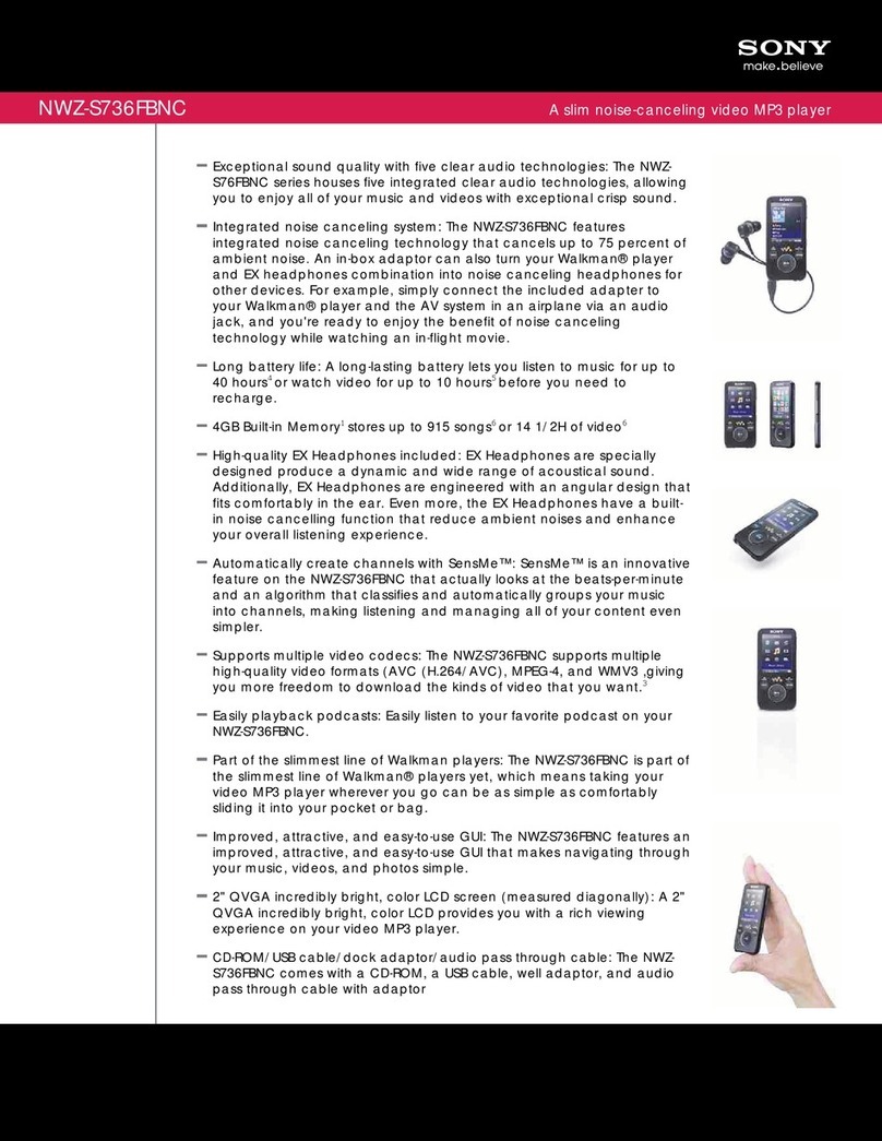 Sony NWZ-S736FBNC Marketing s Specifications