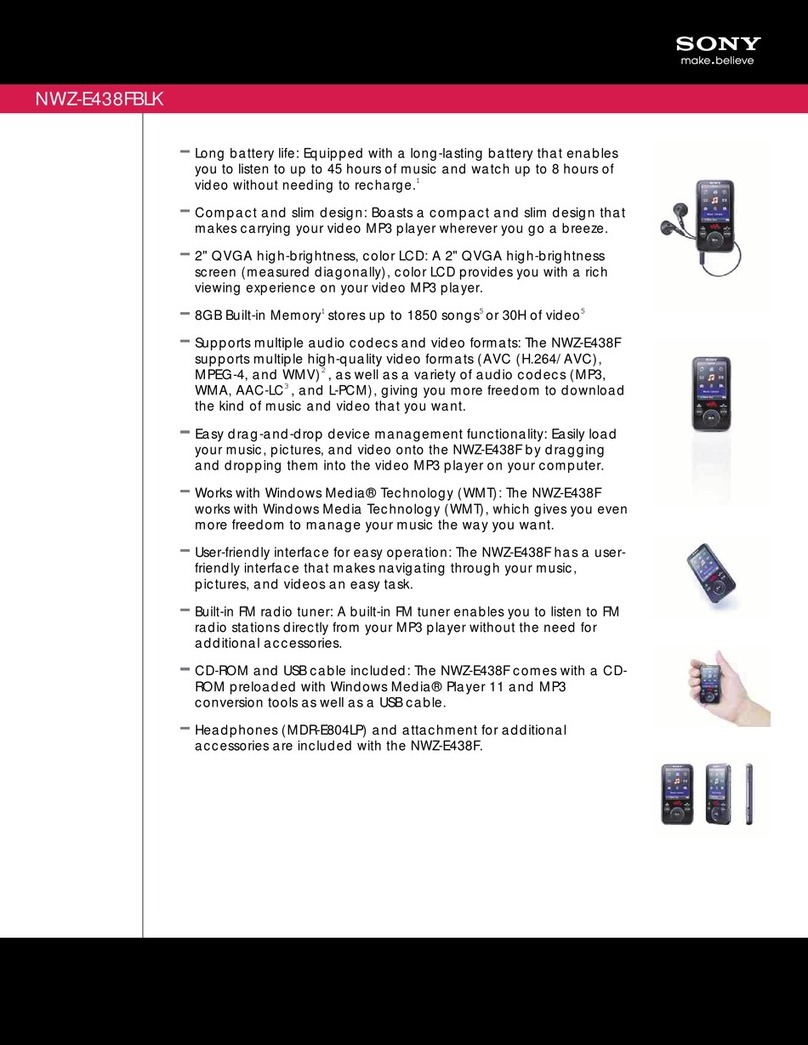 Sony NWZE438FBLK - Walkman 8 GB Digital Player User manual Sony NWZE438FBLK - Walkman 8 GB Digital Player User manual