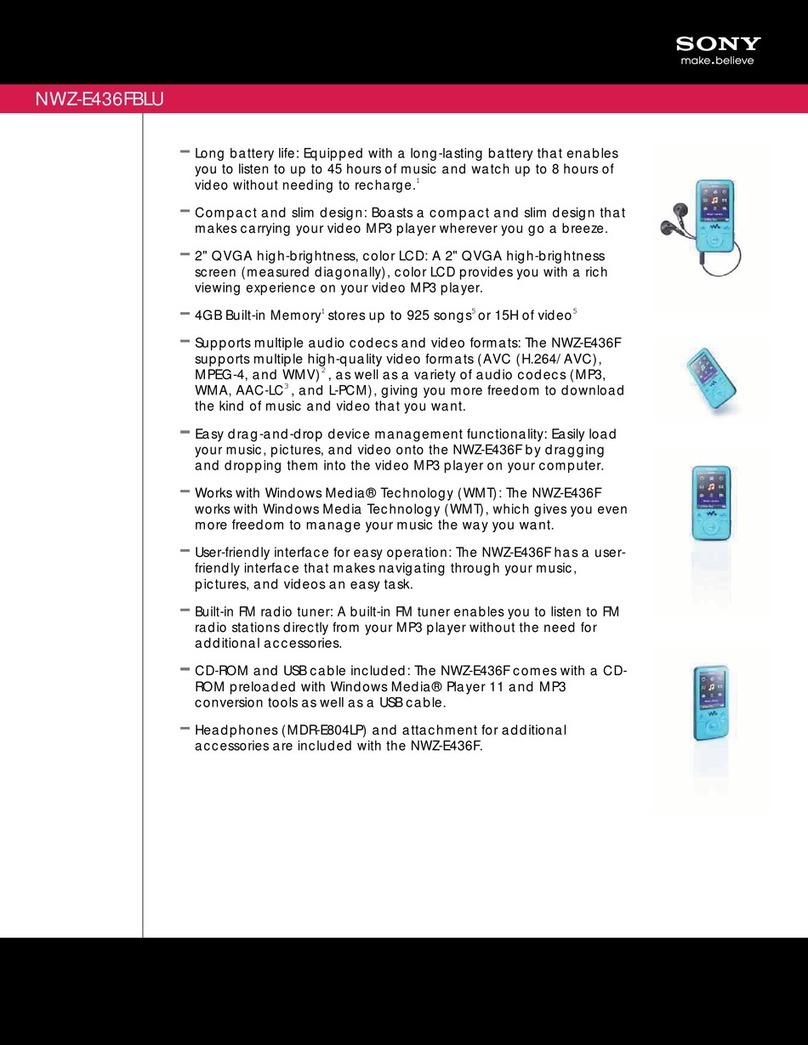 Sony NWZ-E436FBLU - Walkman 4 GB Digital Player Specifications