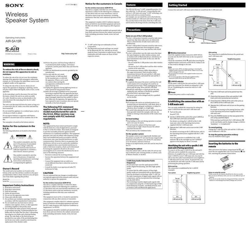 Sony AIRSA20PK - S-AIR iPod Dock User manual Sony AIRSA20PK - S-AIR iPod Dock User manual