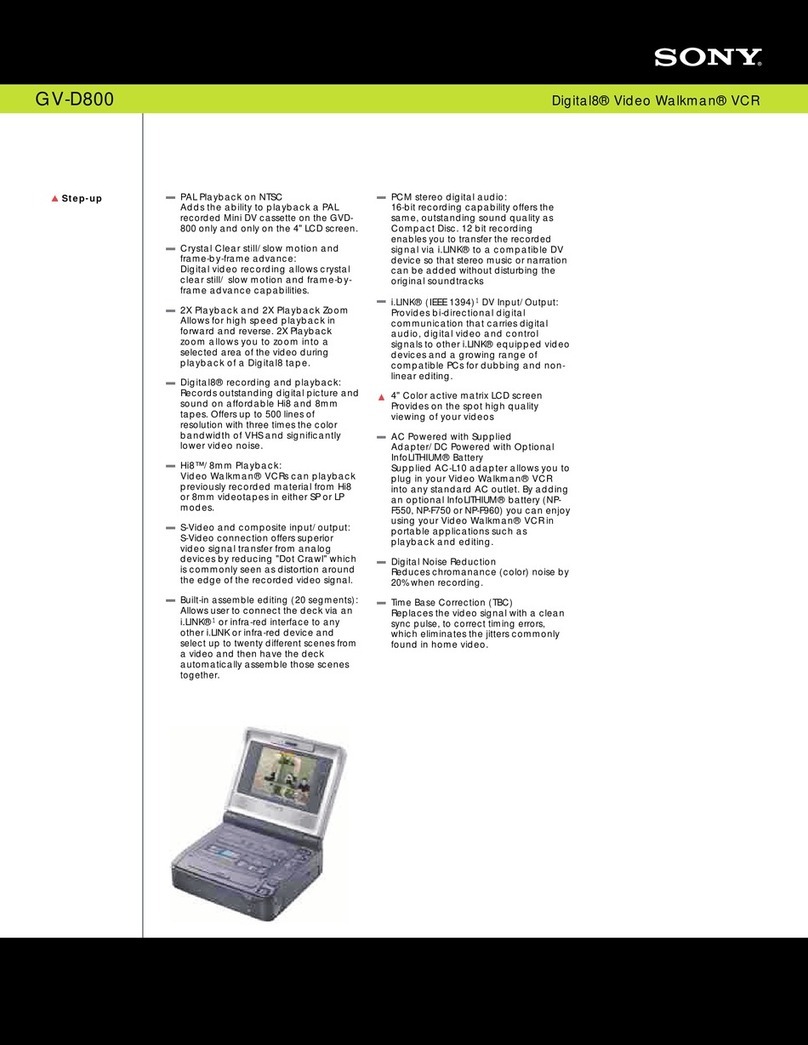 Sony Video Walkman GV-D800 Specification sheet
