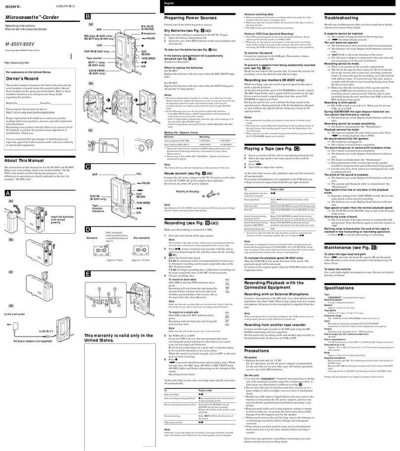 Sony Pressman M-850V User manual