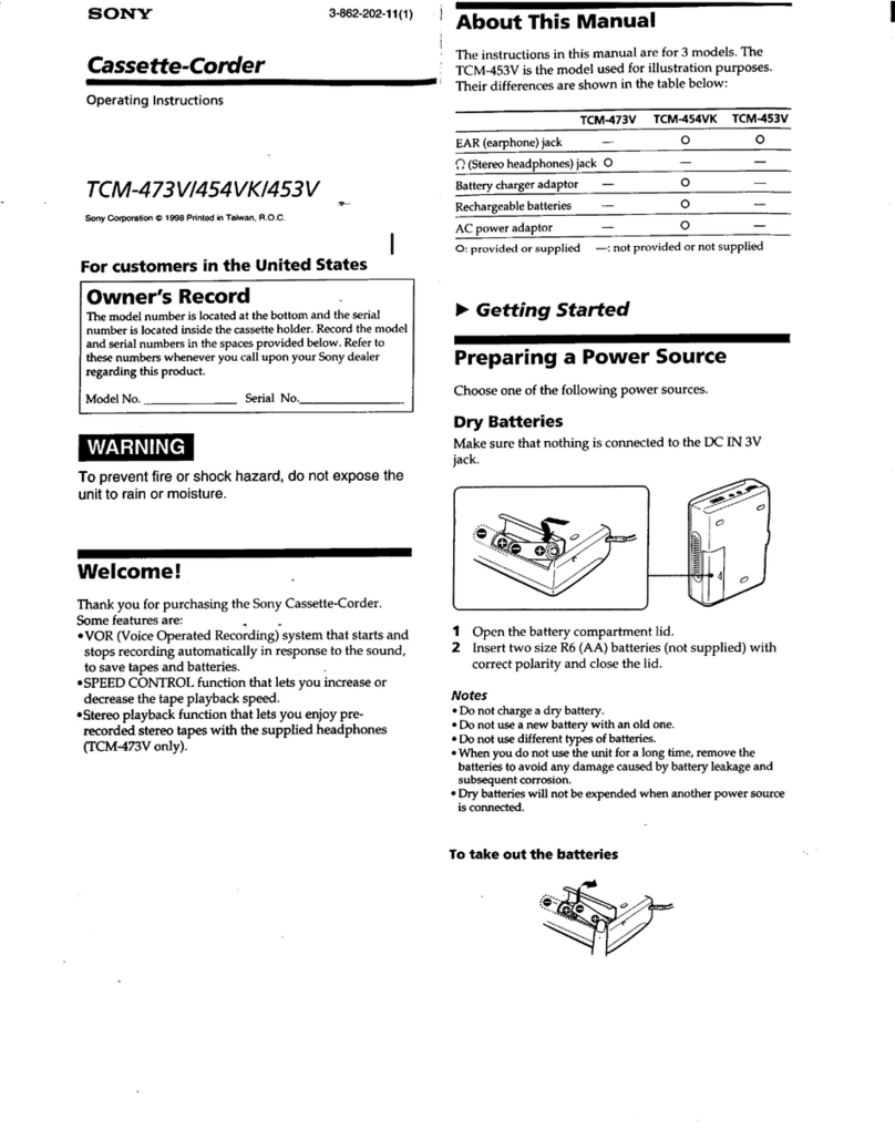 Sony TCM-453V Operating Instructions  (primary... User manual