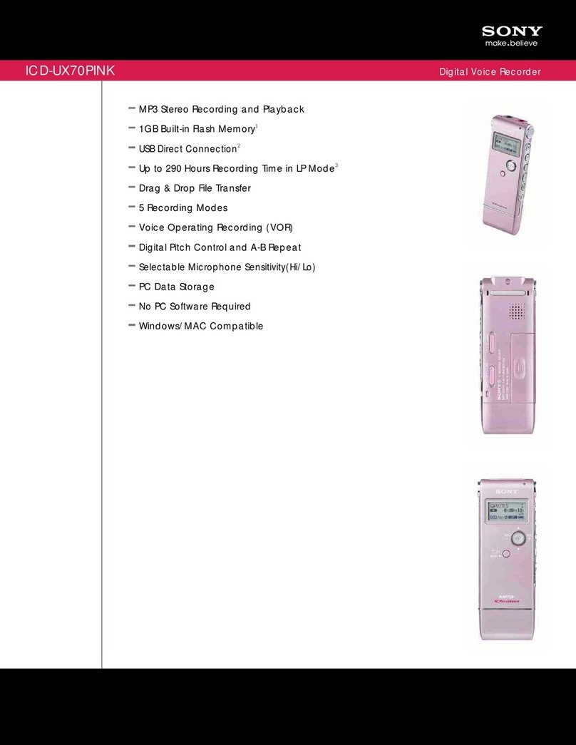 Sony ICD-UX70PINK Specifications