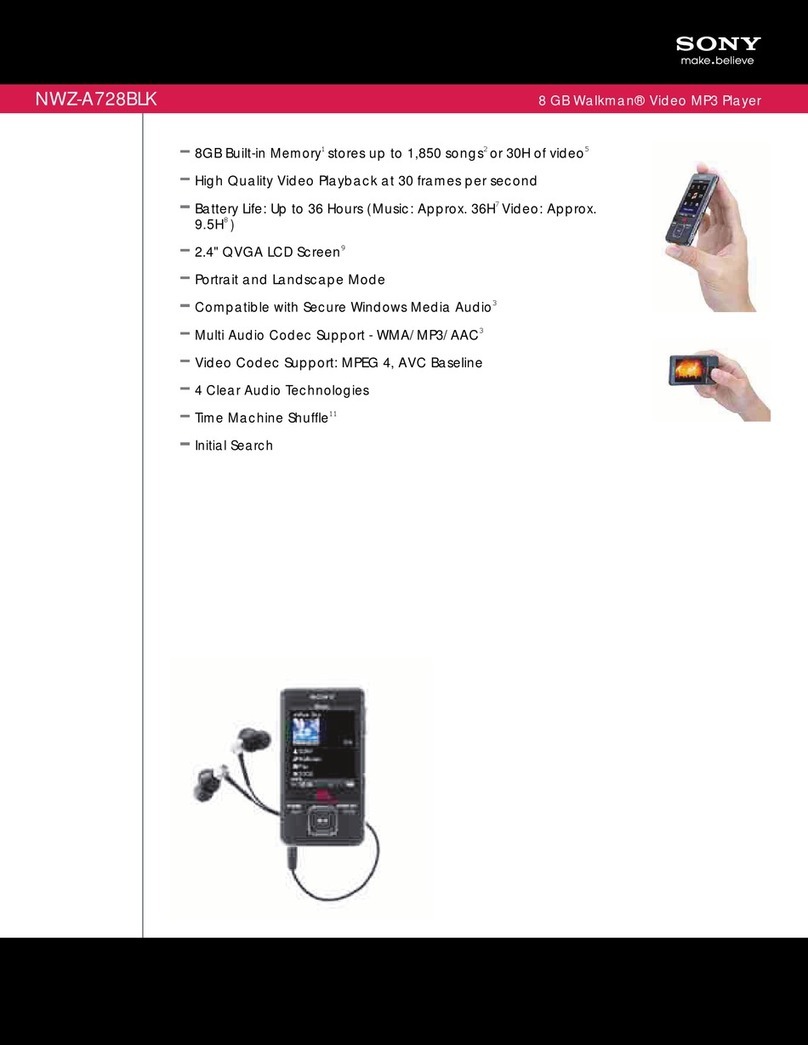 Sony NWZ-A728B Marketing Specifications (Black) Specifications