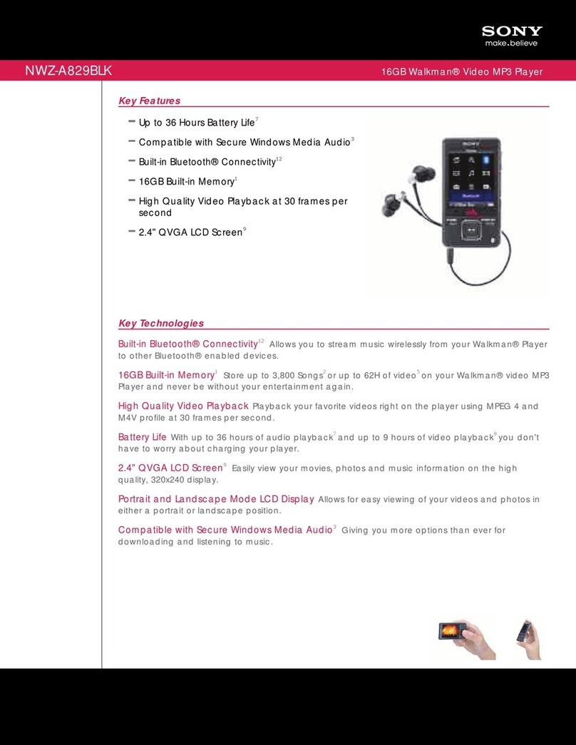 Sony NWZ-A829 Marketing Specifications (Black... Specifications