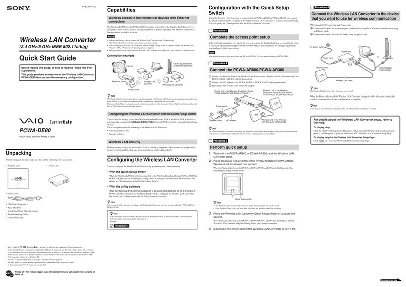Sony PCWA-DE80 User manual