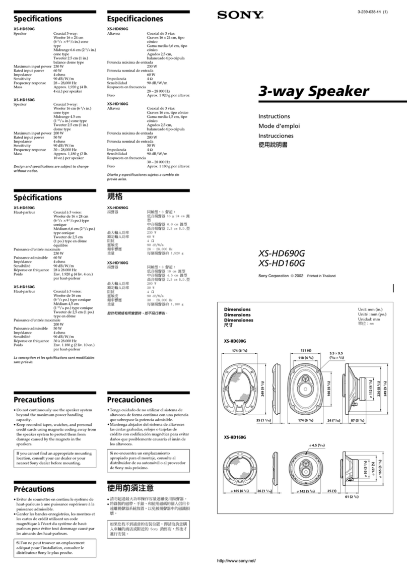 Sony XS-HD690G - 3 Way Speaker instructions