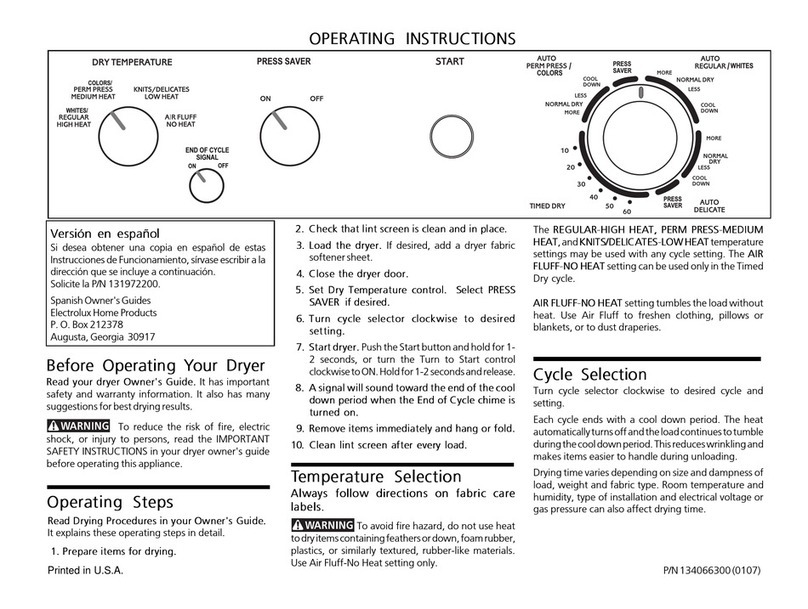 Frigidaire GLEQ642AS2 operating instructions