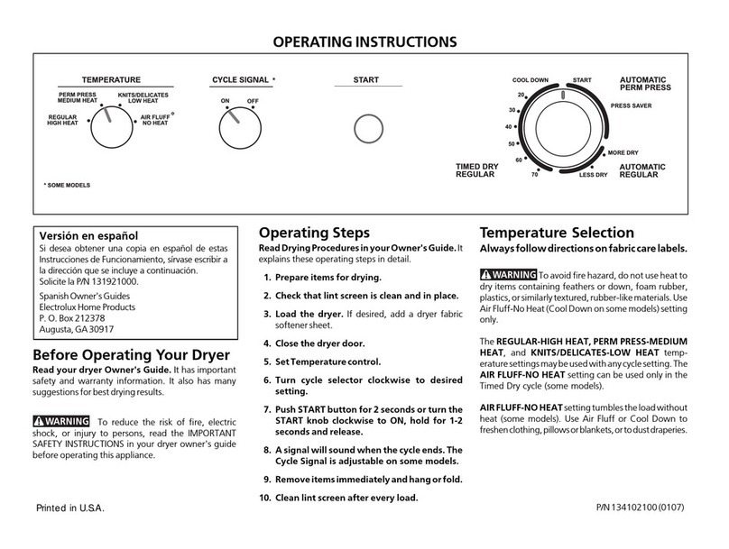 Frigidaire GLER331CAS1 operating instructions