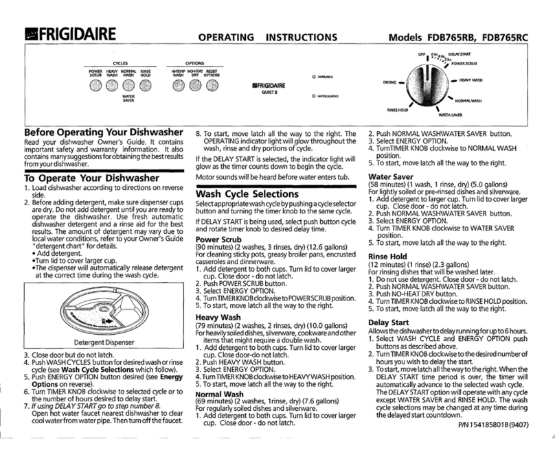 Frigidaire FDB765RC operating instructions