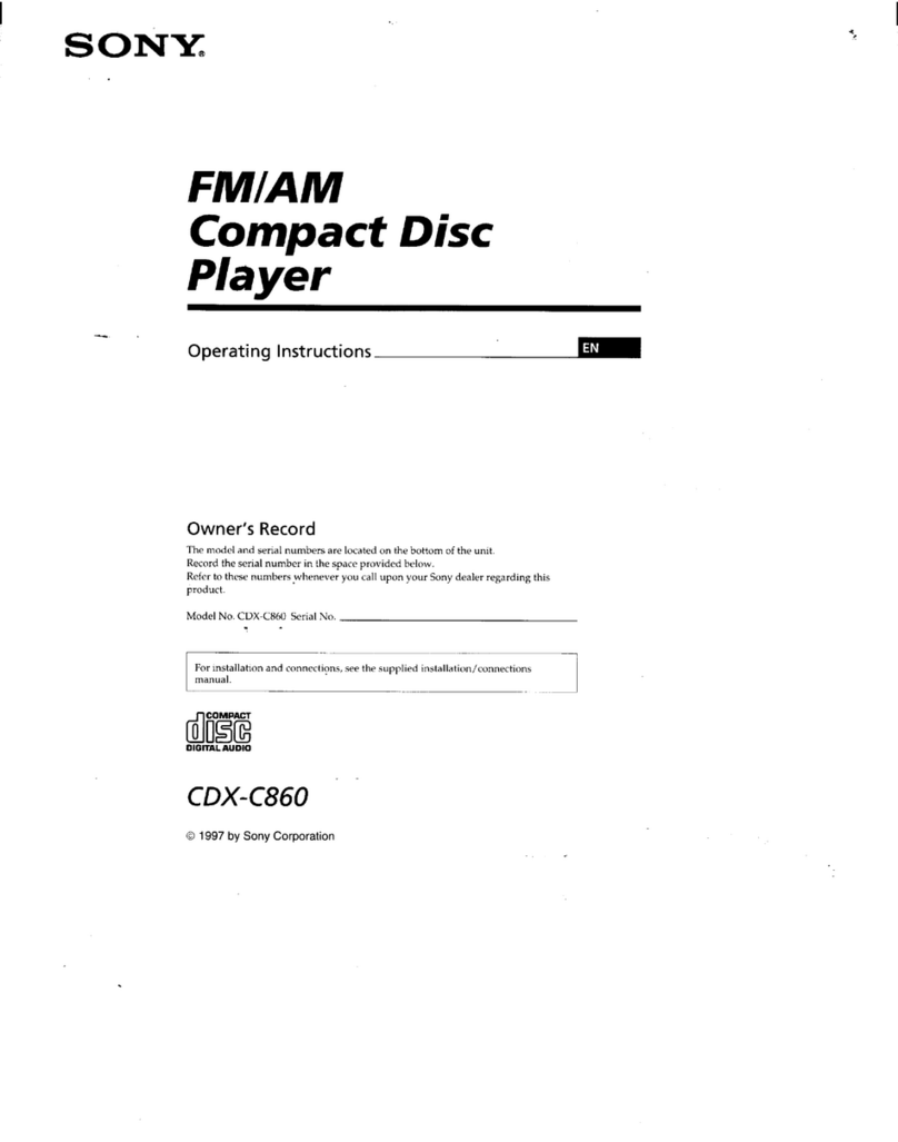 Sony CDX-C860 - Fm/am Compact Disc Player User manual