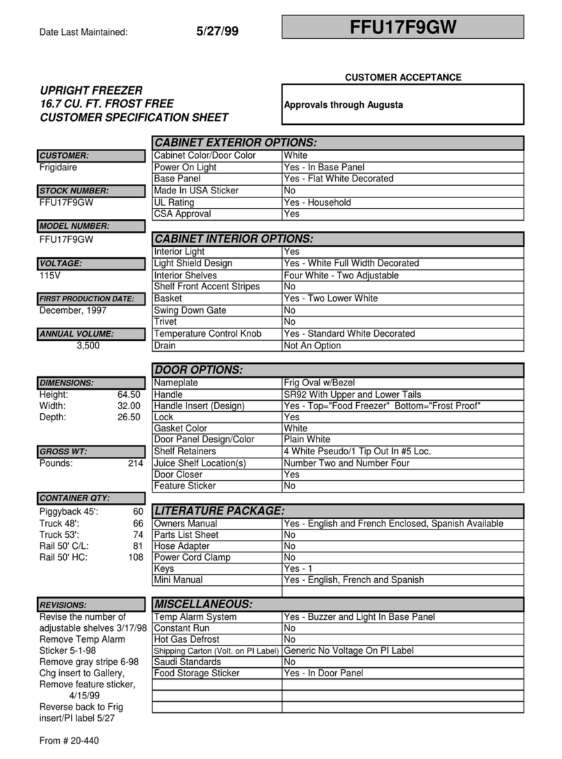 Frigidaire FFU17F9GW Specification sheet