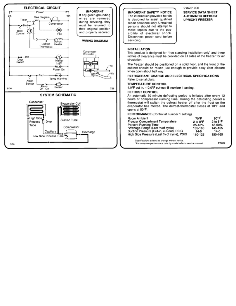 Frigidaire FFU20F9HW3 Service data sheet