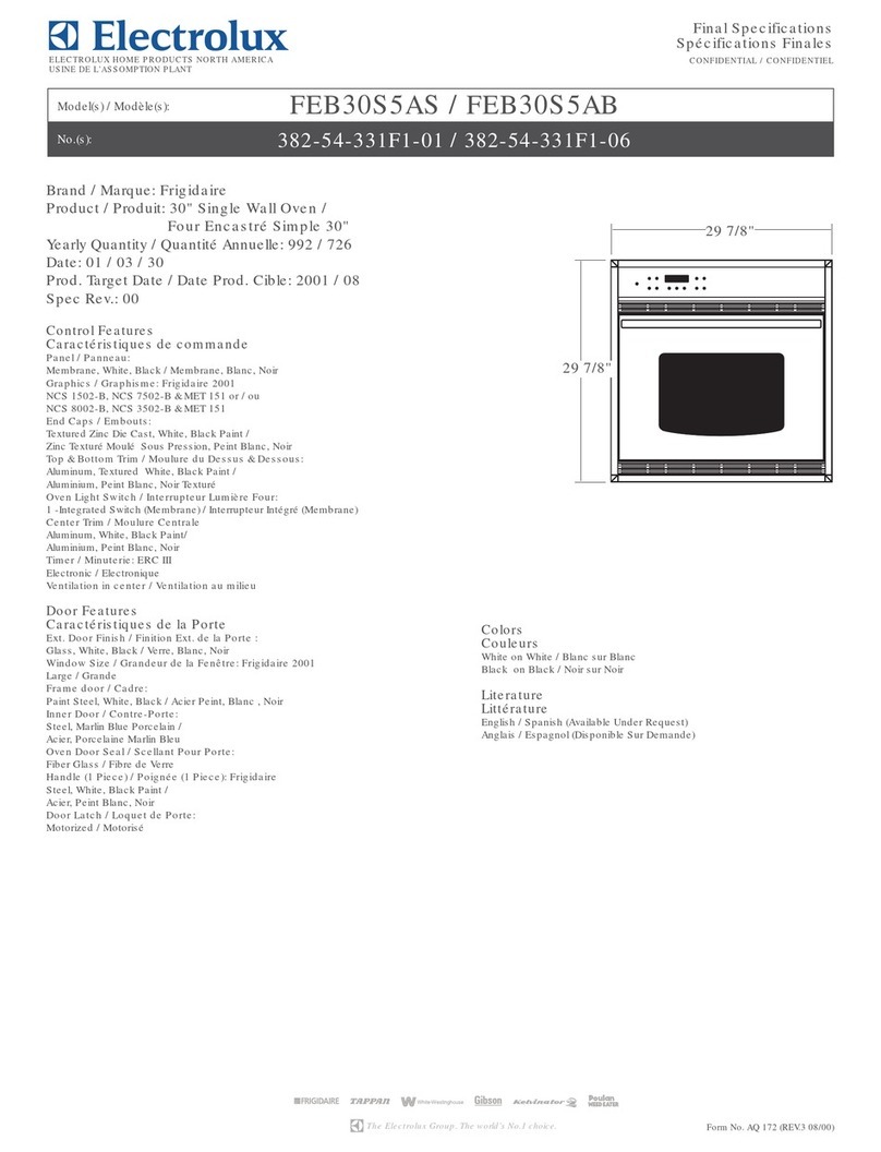 Frigidaire FEB30S5A Specifications