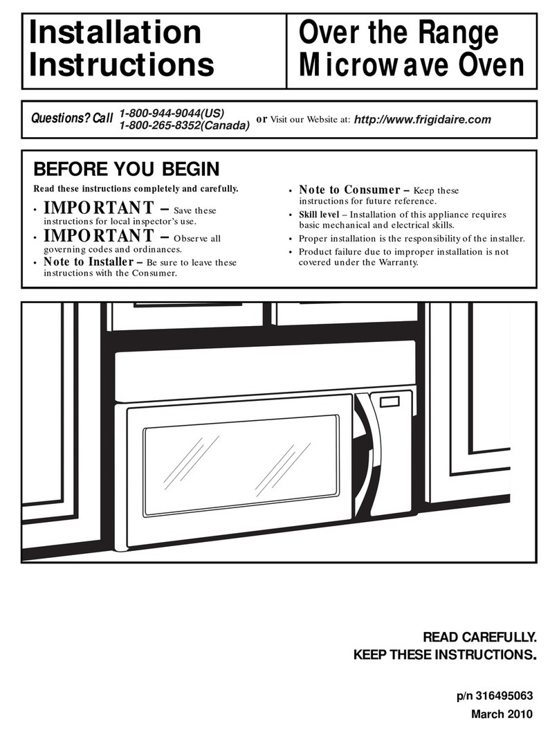 Frigidaire FFMV154CLS installation instructions