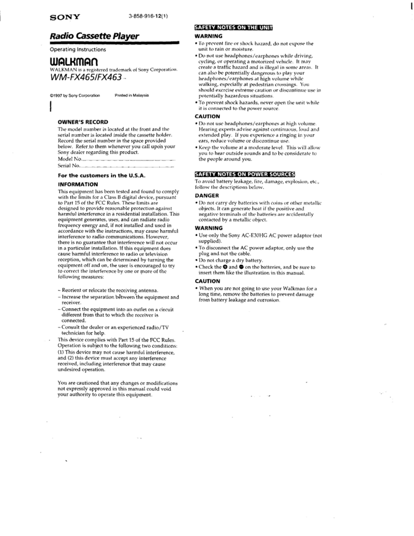 Sony Walkman WM-FX465 operating instructions