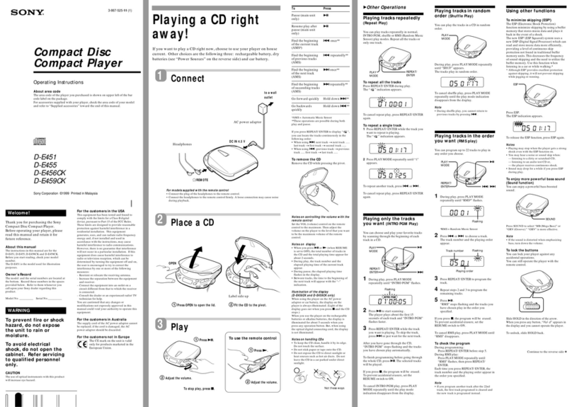 Sony D-E451 Primary User manual