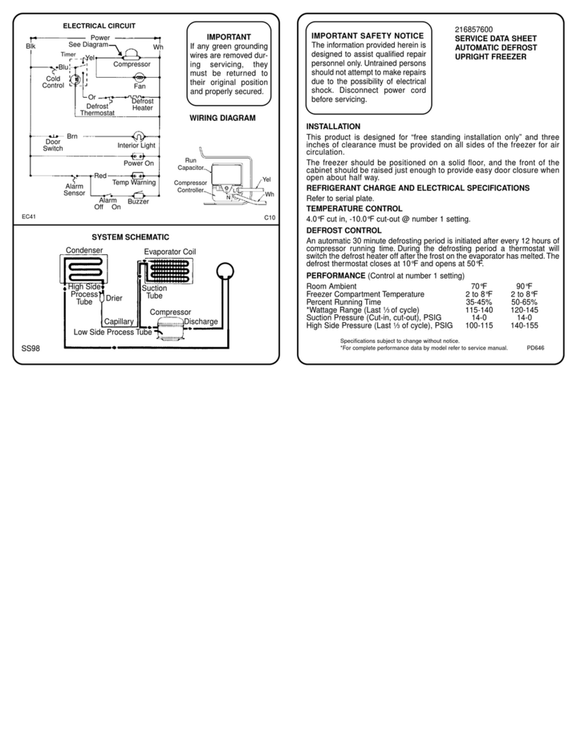 Frigidaire FFU11FK2AW3 Service data sheet