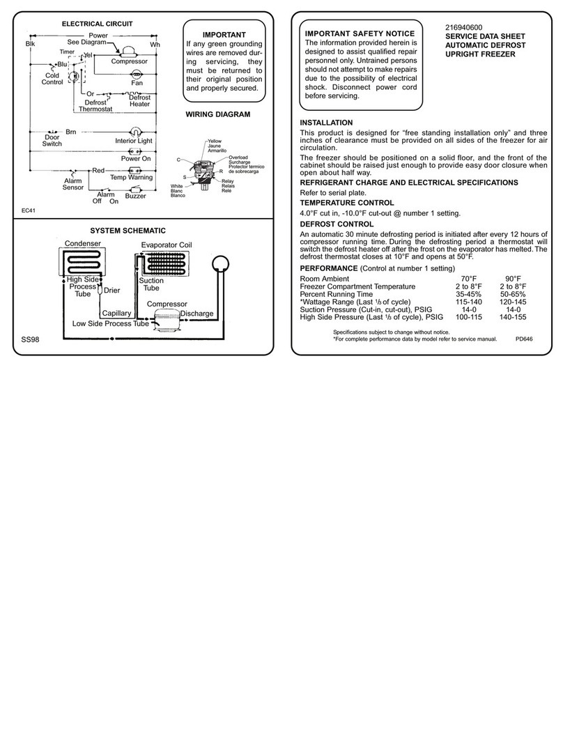 Frigidaire FFU11FK1CW2 Service data sheet