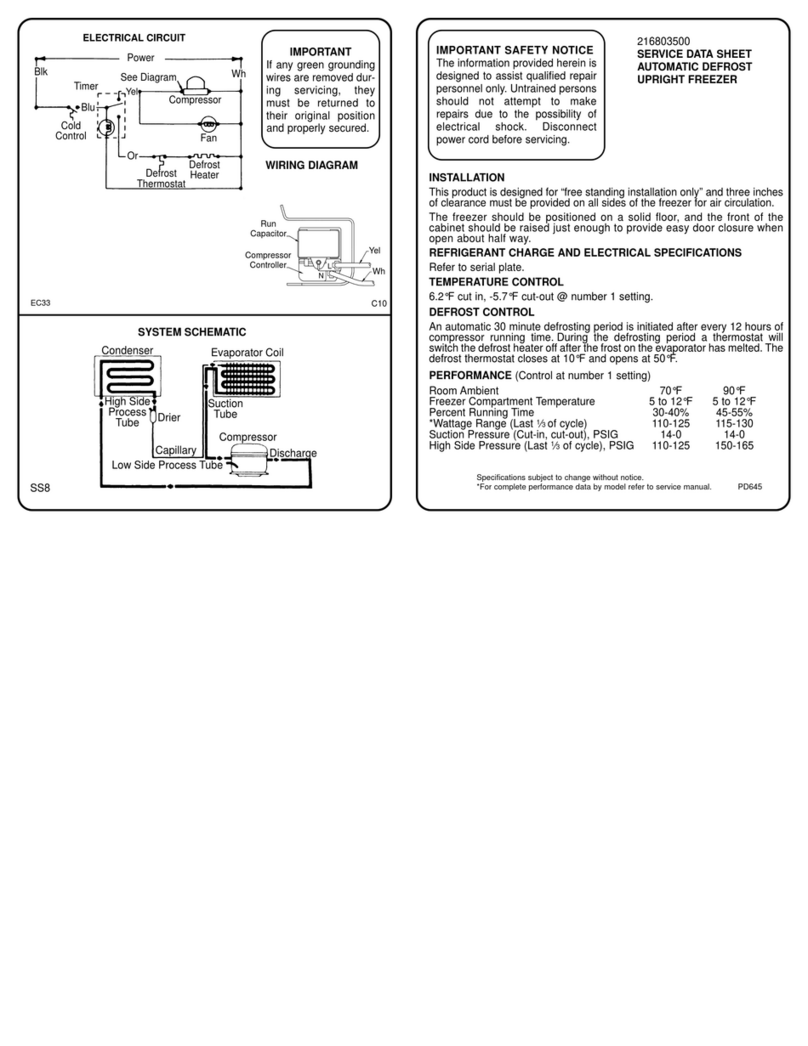 Frigidaire FFU11FK2AW2 Service data sheet