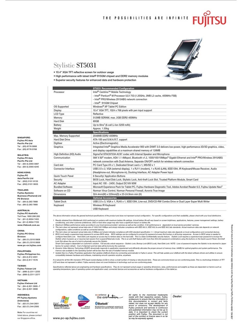 Fujitsu ST5031 - Stylistic Tablet PC Specifications