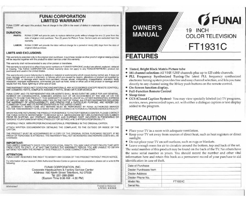 FUNAI FT1931C owner's manual
