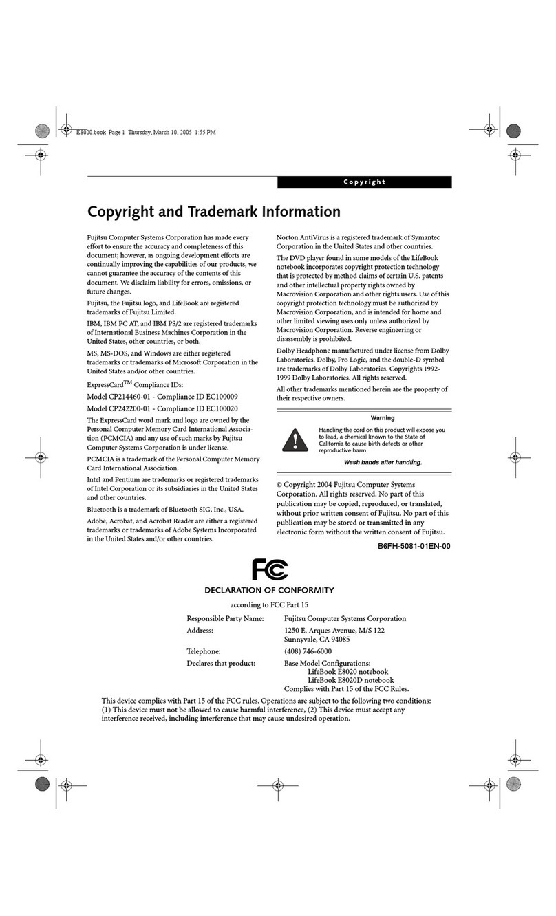 Fujitsu Lifebook E8020 User manual Fujitsu Lifebook E8020 User manual