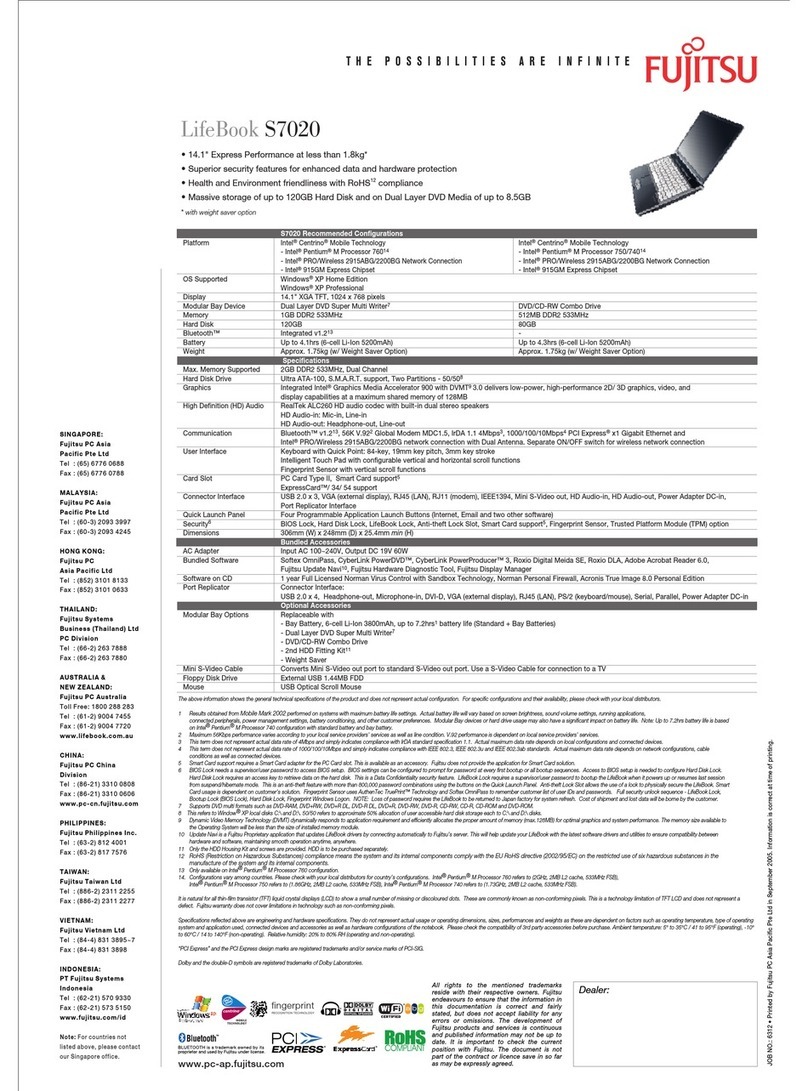 Fujitsu Lifebook S7020 Specifications