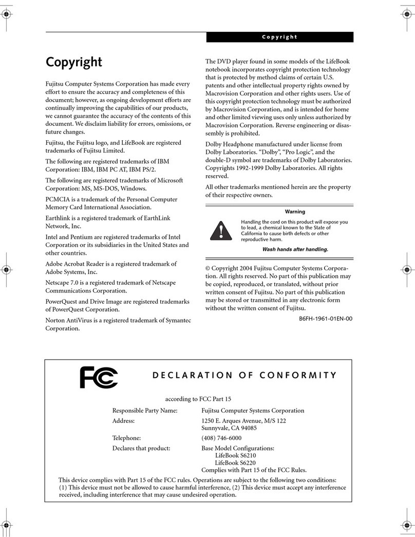 Fujitsu S6210 - LifeBook Notebook Computer User manual