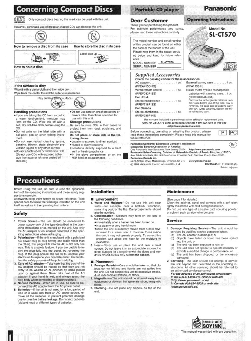 Panasonic SLCT570 - PORT. CD PLAYER User manual