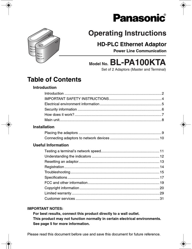 Panasonic BLPA100KTA - HD-PLC ETHERNET ADAPT.2PK operating instructions