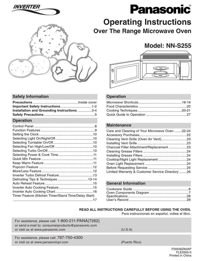 Panasonic NNS255WF - MICROWAVE - 2.0CUFT operating instructions
