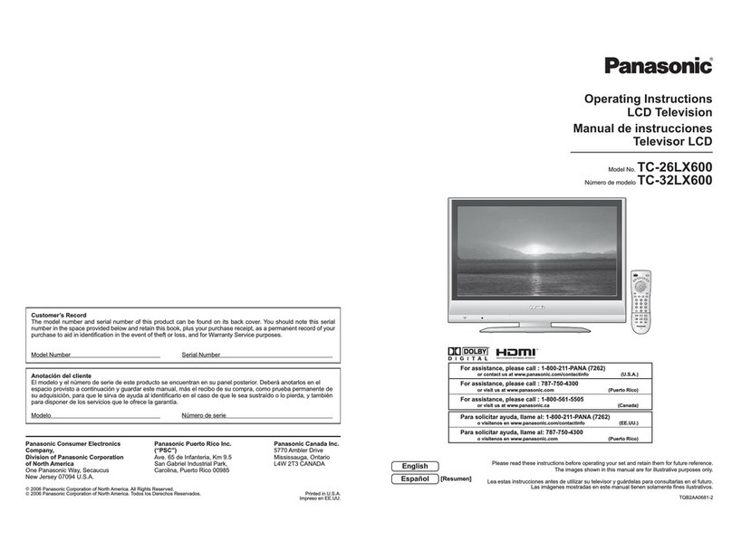 Panasonic TC-26LX600 - 26" LCD TV User manual
