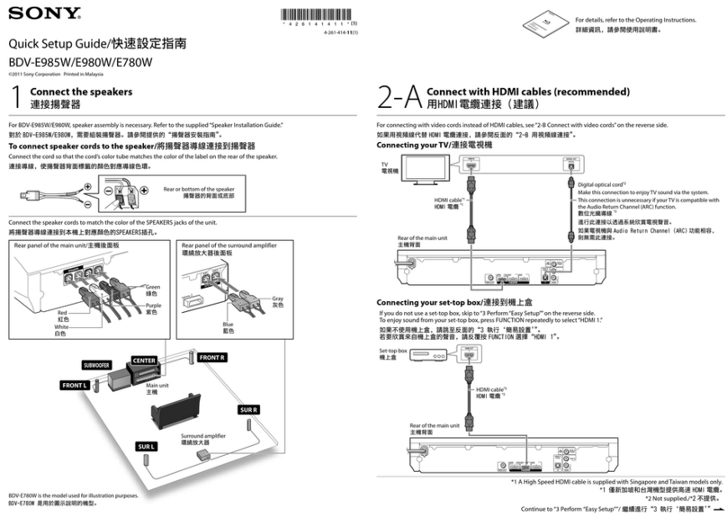 Sony BDV-E780W Quick setup guide
