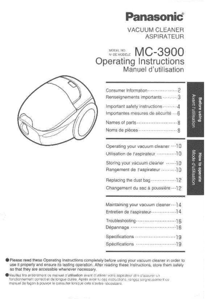Panasonic MC3900 - CANISTER VACCUM User manual