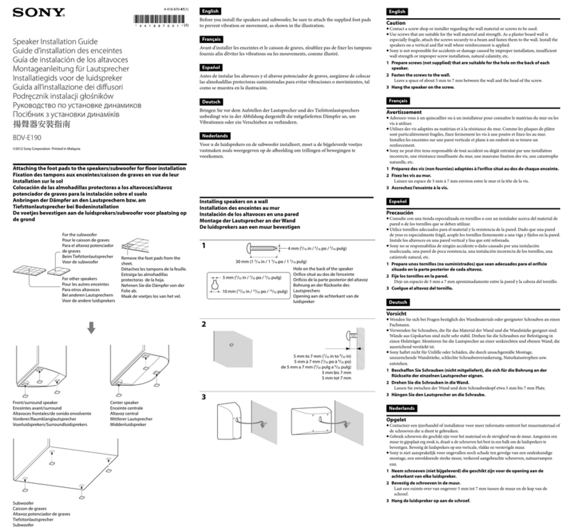Sony BDV-E190 Speaker Installation Guide