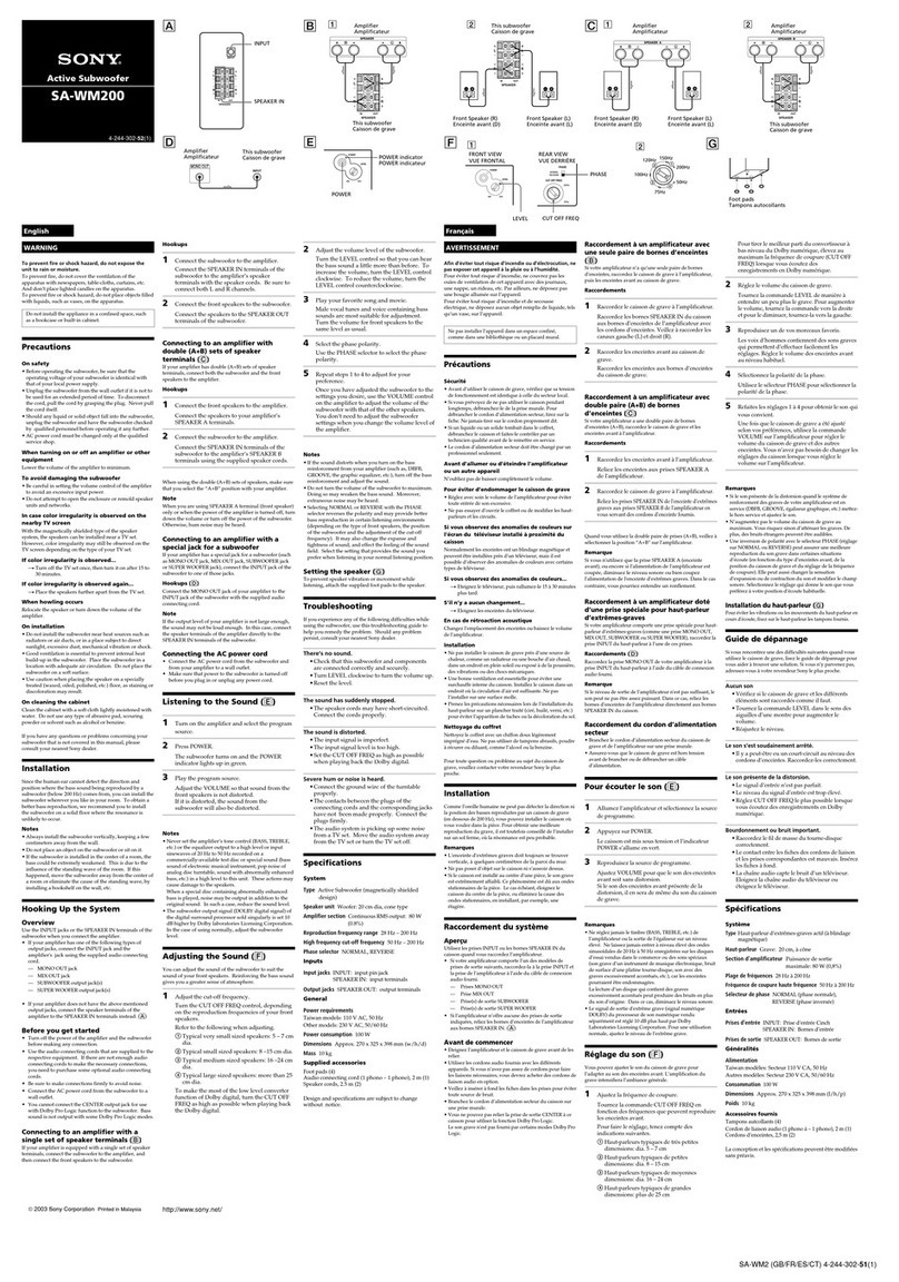Sony SA-WM200 Installation instructions manual