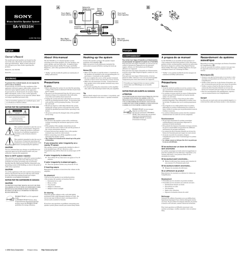 Sony SAV-E535H Installation instructions manual