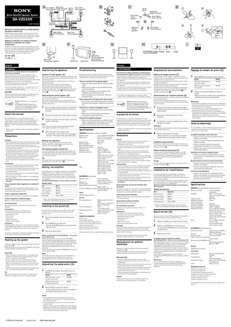 Sony SAV-E535H Installation instructions manual Sony SAV-E535H Installation instructions manual