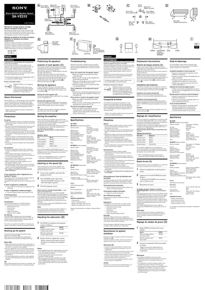 Sony SA-VE335 Installation instructions manual Sony SA-VE335 Installation instructions manual