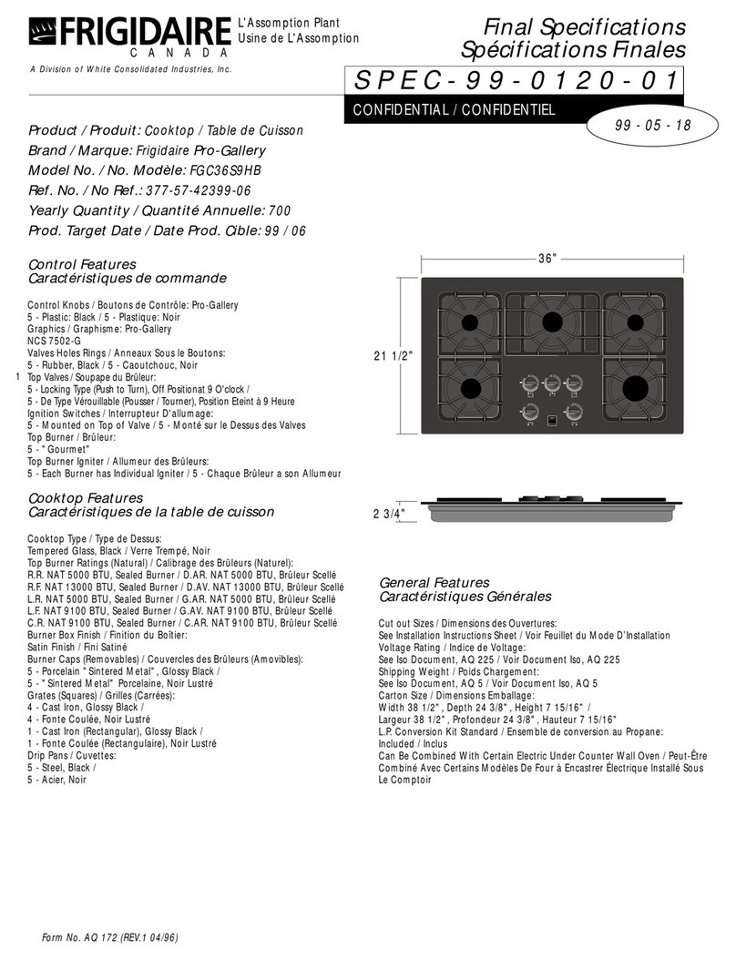 Frigidaire FGC36S9HB Specifications Frigidaire FGC36S9HB Specifications